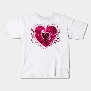 Shattered Pink Magenta Disco Heart Kids T-Shirt